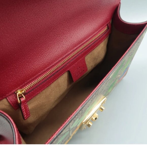 100% Authentic GUCCI Padlock Multicolor Tian Print GG Canvas Shoulder Bag - Picture 10 of 12